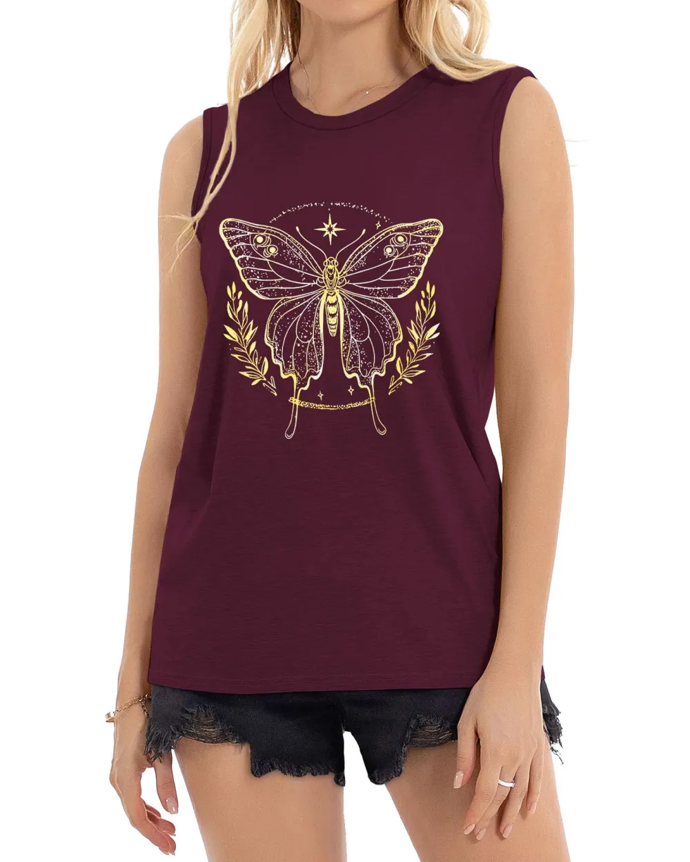 Golden Butterfly Print Tank Top