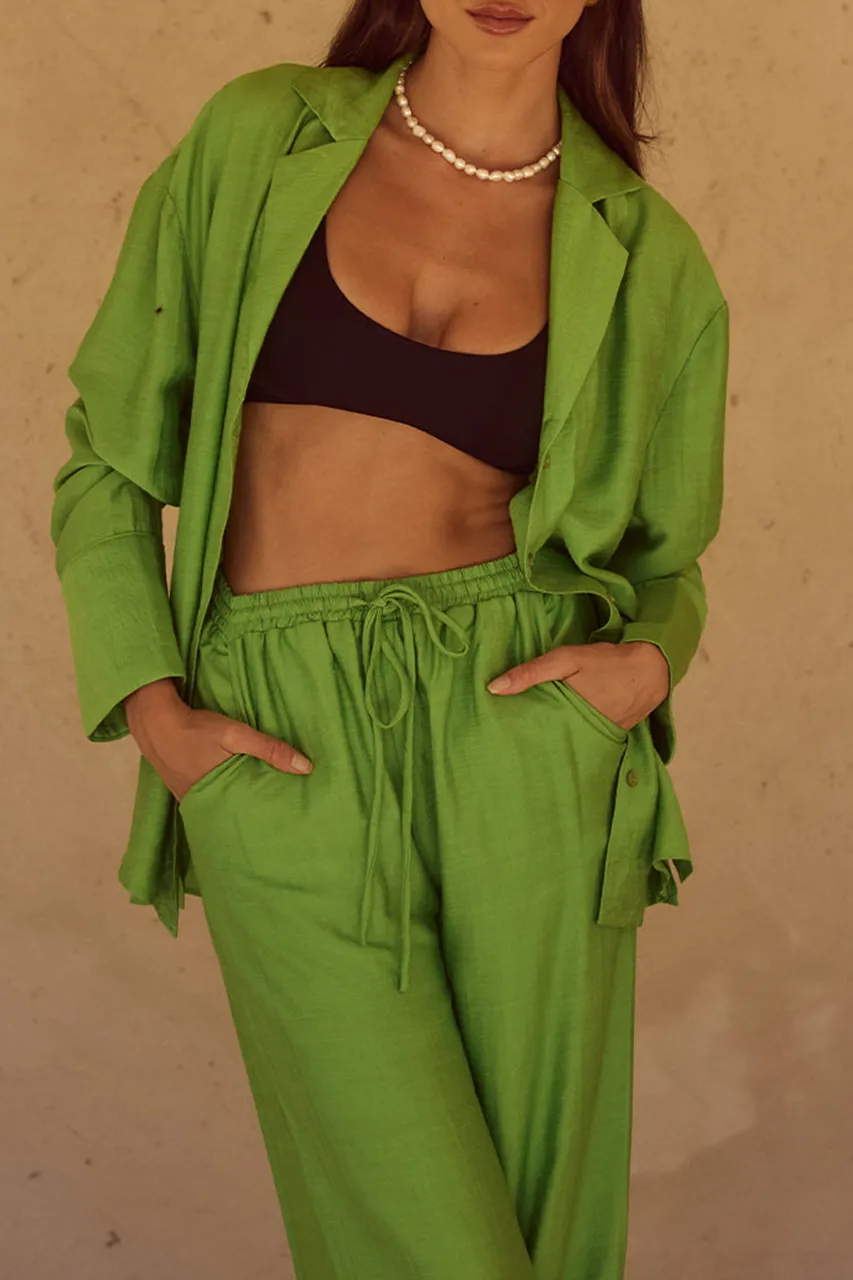 Vibrant Green High Waisted Wide Leg Pants