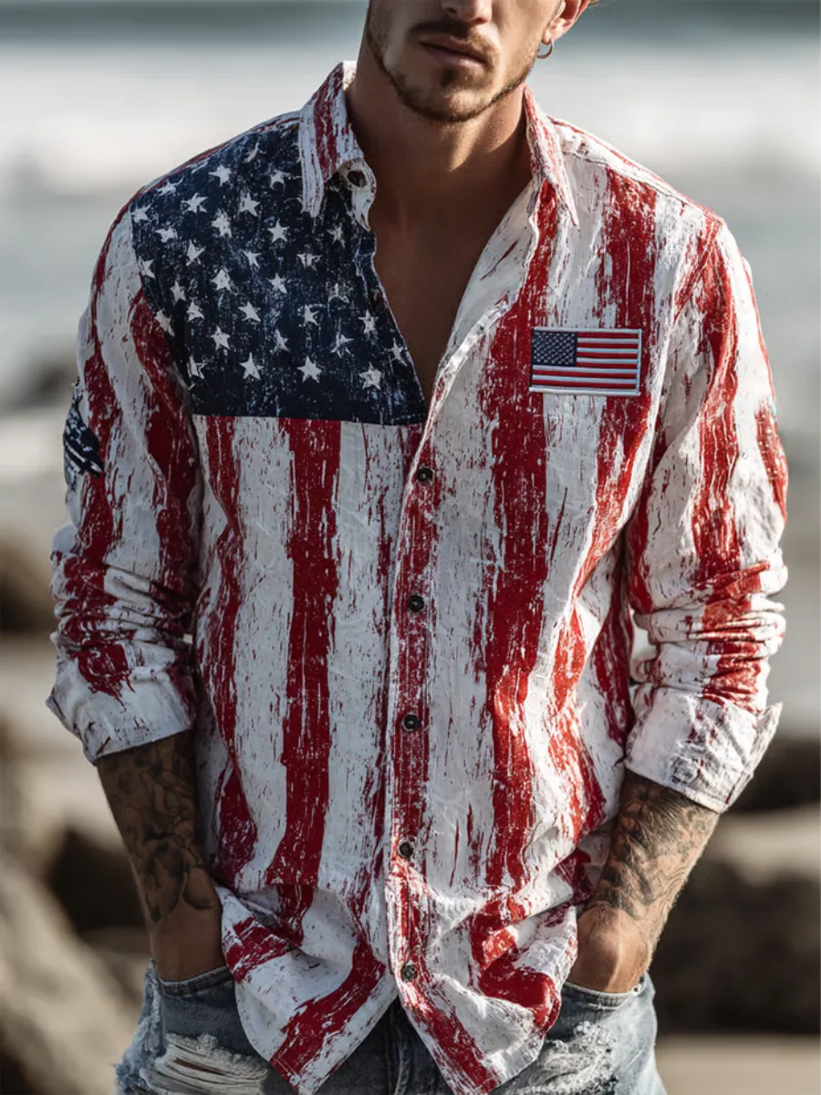 Men's 250th Anniversary Celebration Commemorative Printed Long Sleeve Shirt
