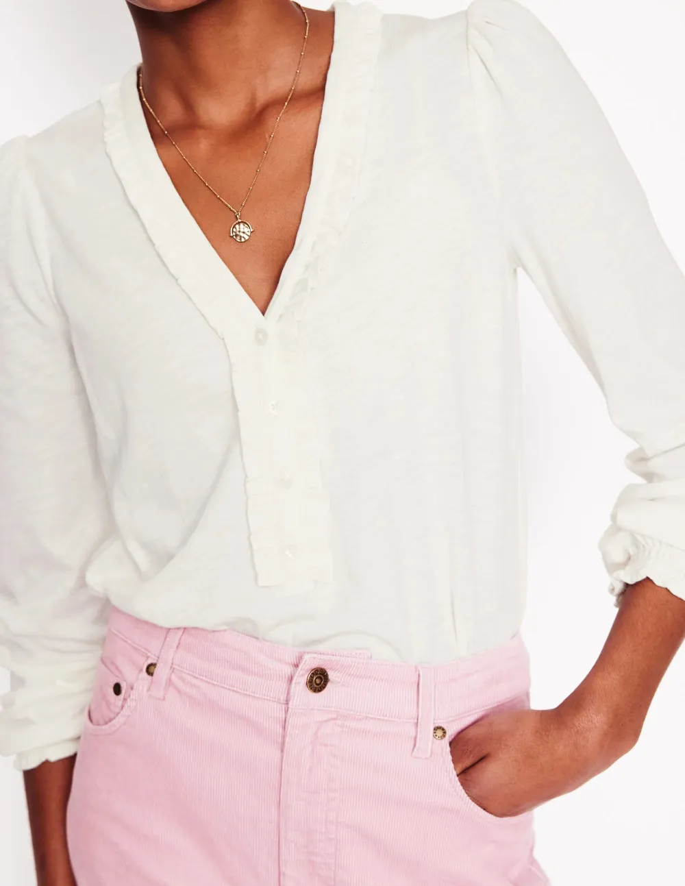 Poppy Ruffled Henley Top