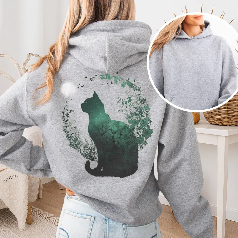 Midnight Cat In The Forest Hoodie