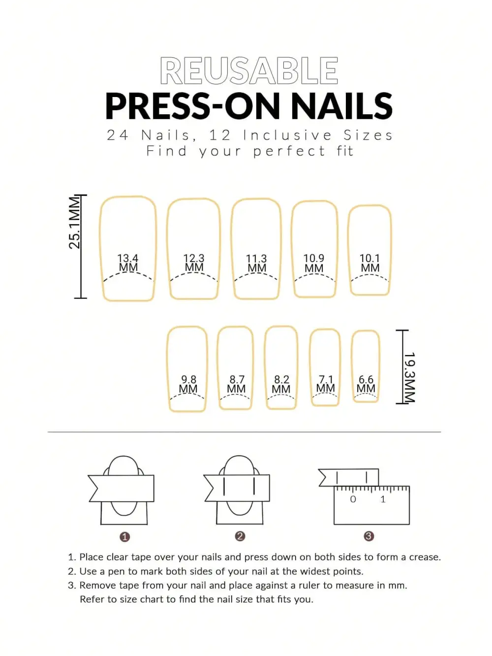 Nailhour 24Pcs French Brown 3D Medium Square Press On Nails