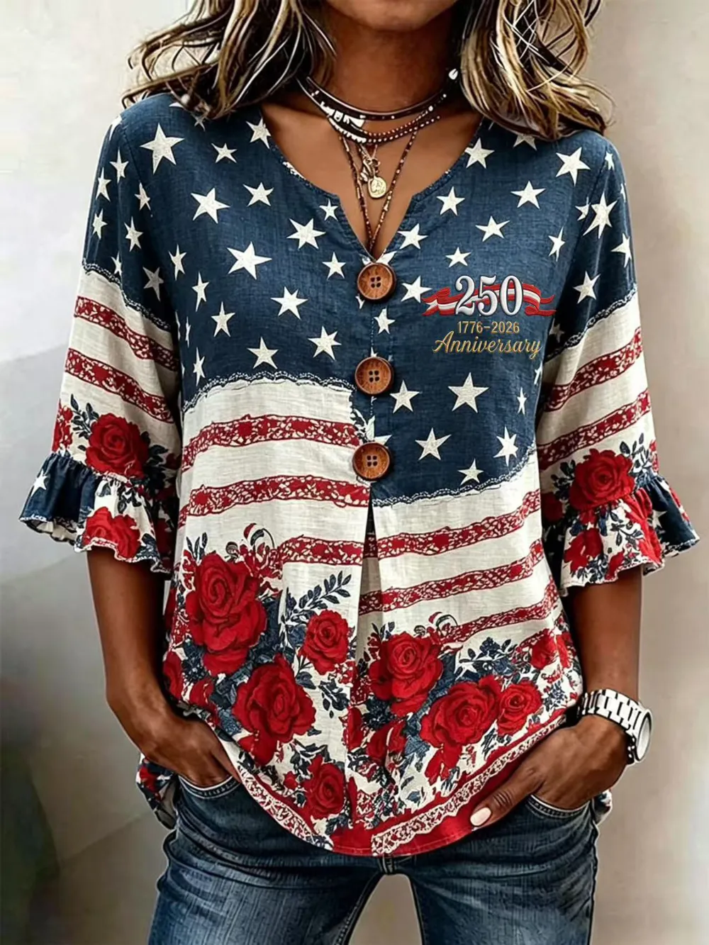 Women's Casual Patriotic 250th Anniversary Cotton Linen Shirt
