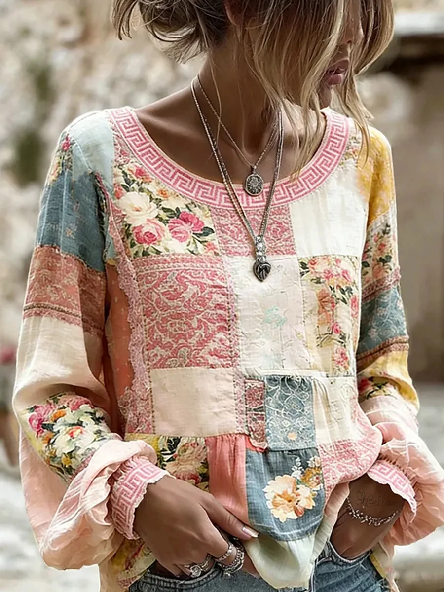 Women's Floral Fresh Round Neck Top