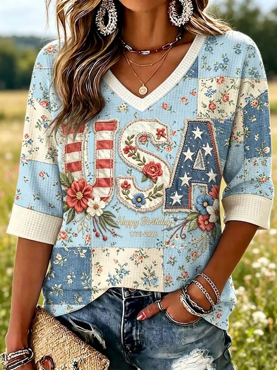 Women'S 250 Years Art Print V Neck Top