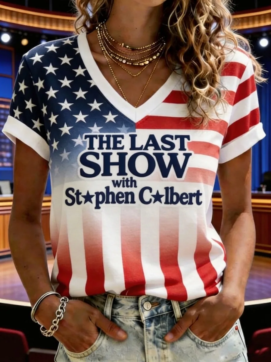 Women's Last Show Print V Neck T-Shirt