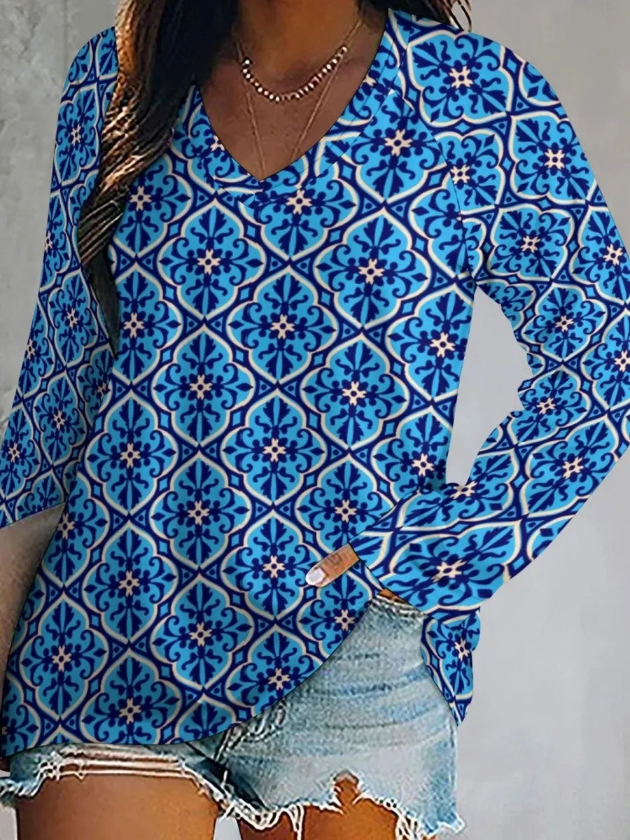 Tile Print Long Sleeve T-Shirt