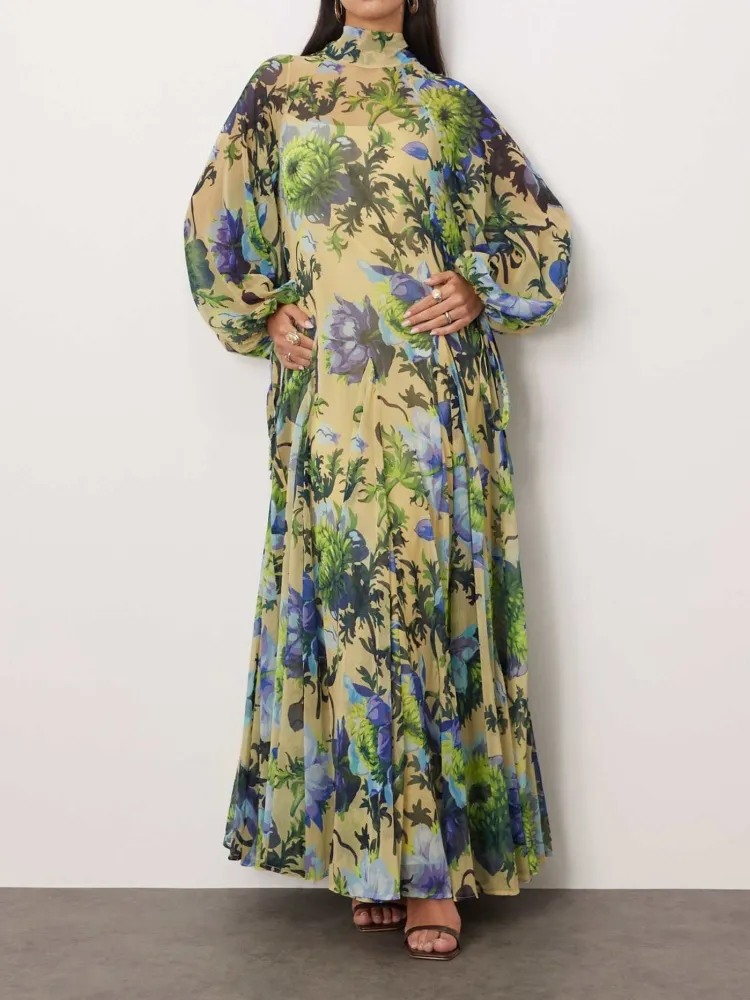 Floral High Neck Maxi Dress