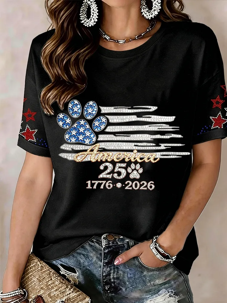 Women's casual American 250th anniversary celebration printed short sleeved T-shirt