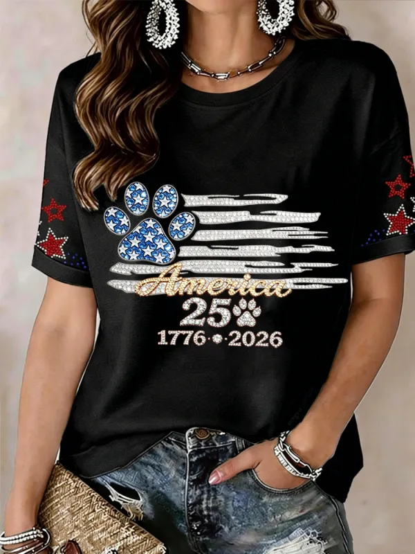 Women's casual American 250th anniversary celebration printed short sleeved T-shirt