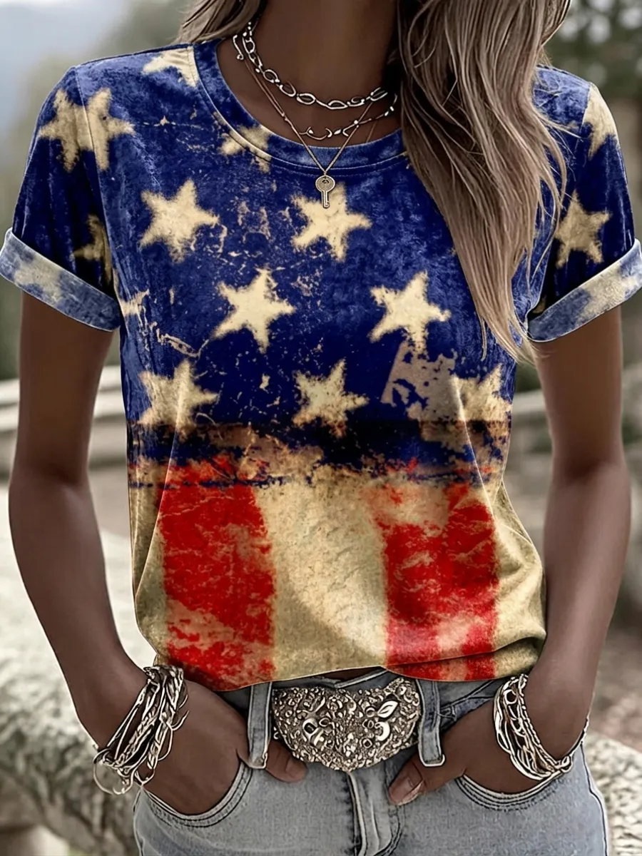 Women's Anniversary Flag Printed Casual T-Shirt