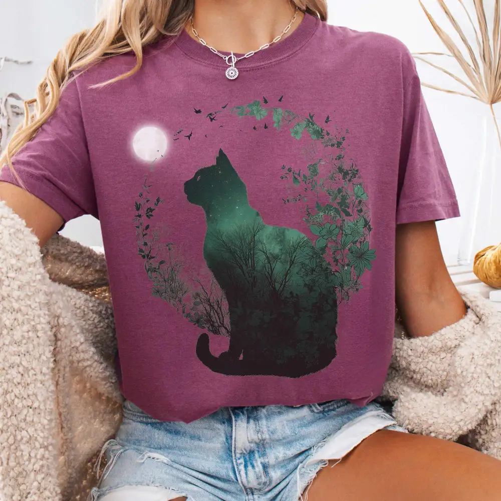 Midnight Cat In The Forest T-shirt