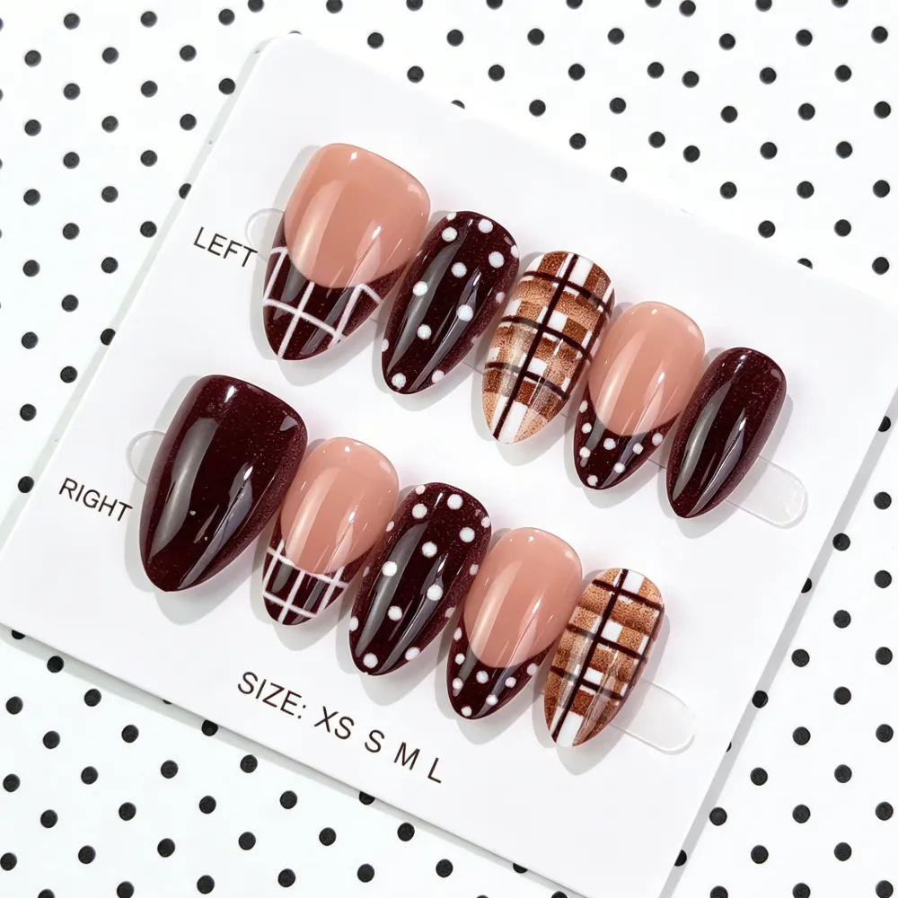 Nailhour 30Pcs Autumn Brown Vintage Short Almond Press On Nails