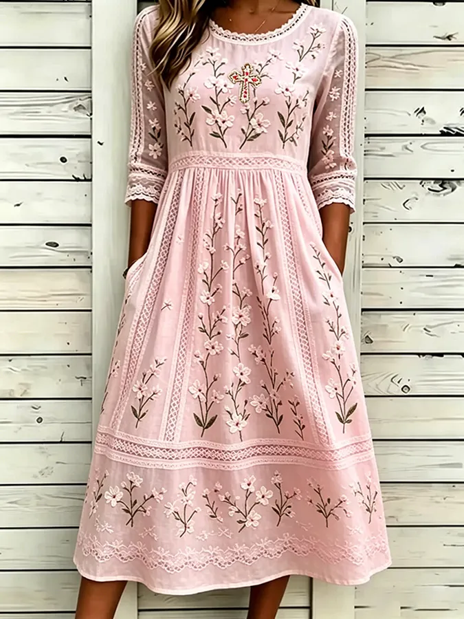 Women'S Casual Cotton And Linen Faith Dress