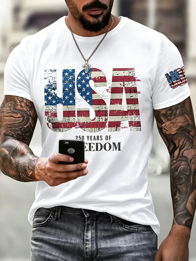 Men'S Casual American 1776-2026 Anniversary Celebration Commemorative Printed Short Sleeved T-Shirt