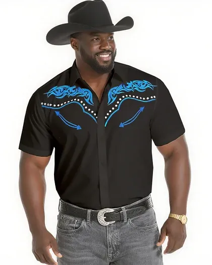Big & Tall Men'S Western Textured Short Sleeve Shirt