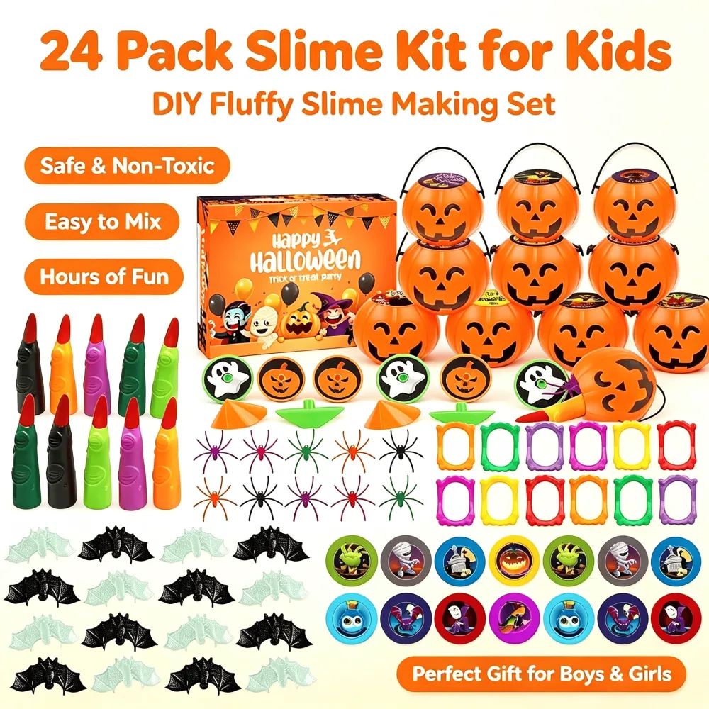 144 Pcs 24 Packs Prefilled Mini Pumpkin Buckets for Kids Halloween Party Favors Trick