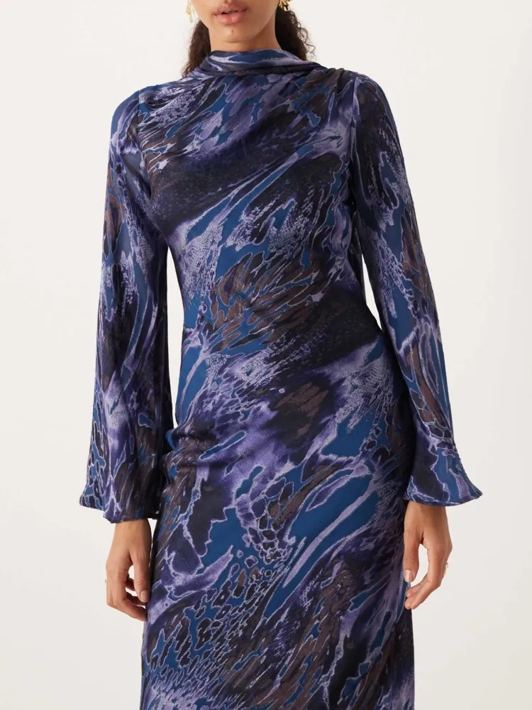 Abstract Print Mock Neck Dress