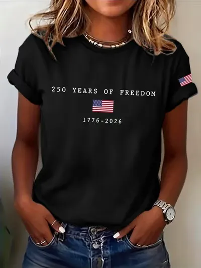 Women's Casual USA 250th Celebration Print Short Sleeve T-shirt