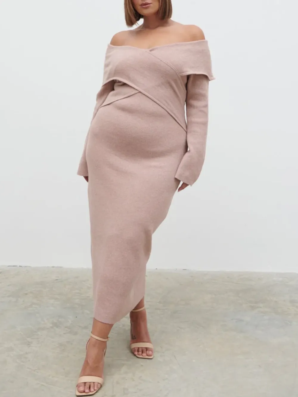 Pink Wrap Knit Midi Dress