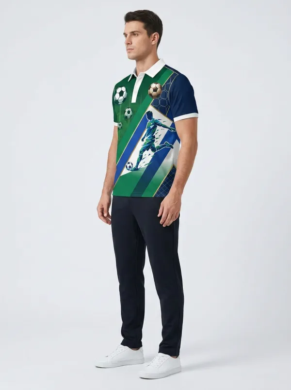 Men's Soccer Fan Geometric Player Printed Polo Shirt