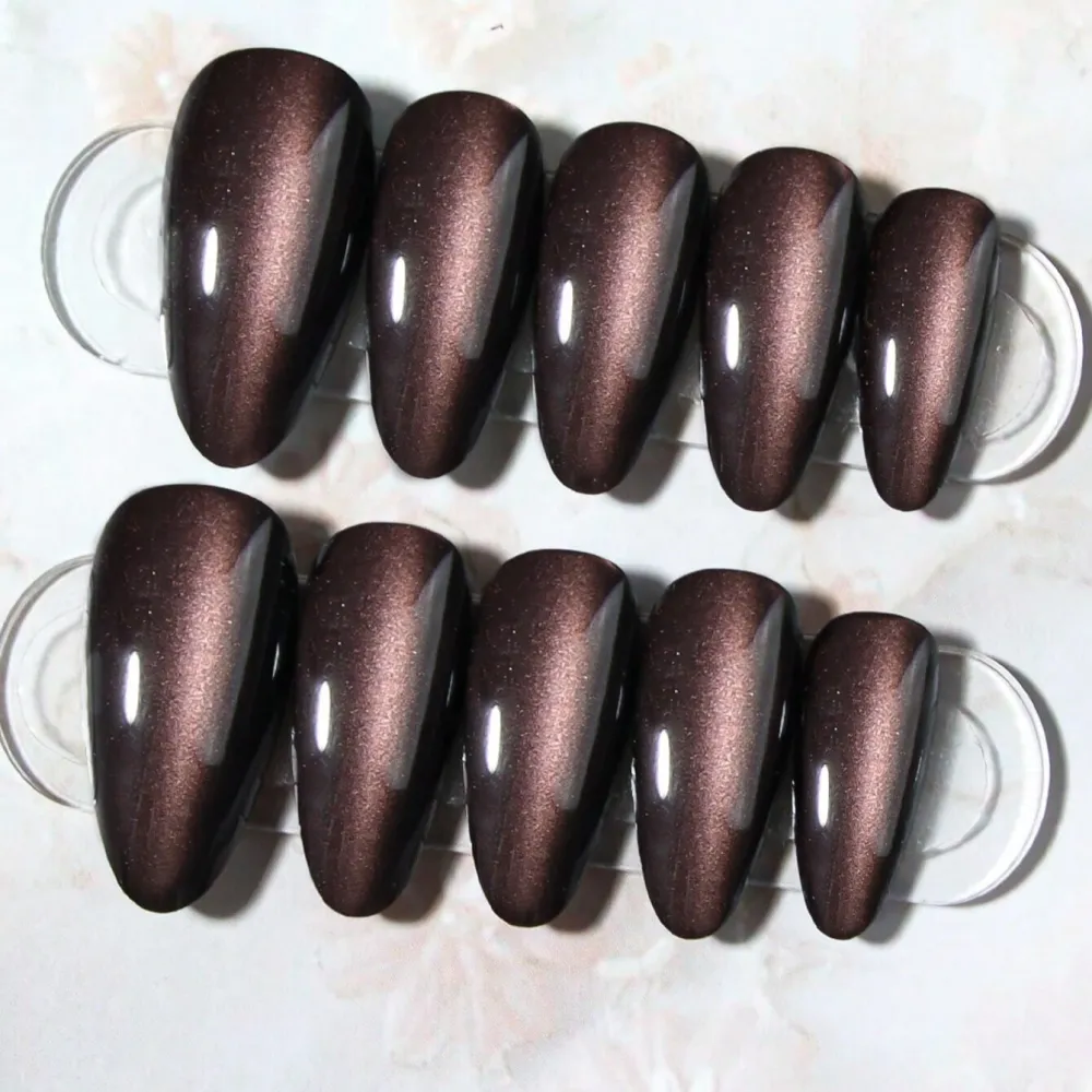 Nailhour 24Pcs Purple Cat Eye Long Almond Press On Nails