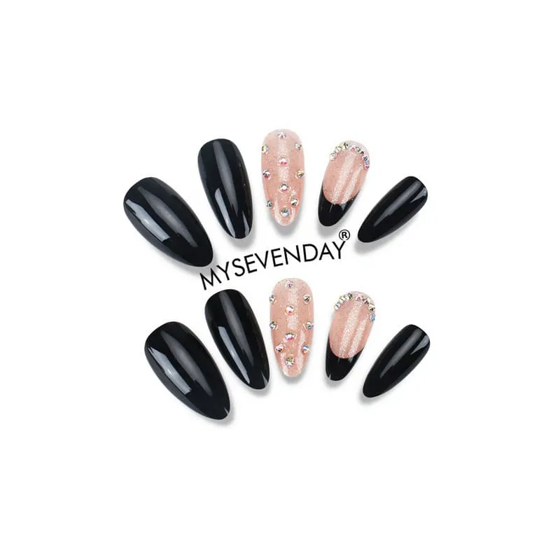 Nailhour 24Pcs French Minimalist Glitter Medium Almond Press On Nails