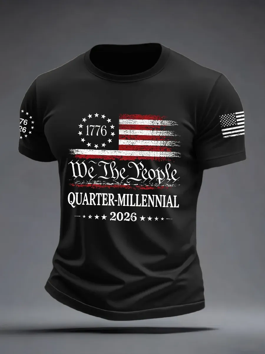 Men'S Casual American 1776-2026 Anniversary Celebration Commemorative Printed Short Sleeved T-Shirt