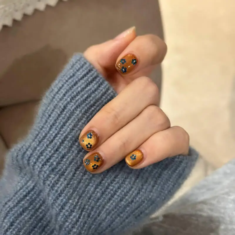 Nailhour 10Pcs Handmade Floral Cat Eye Short Squoval Press On Nails