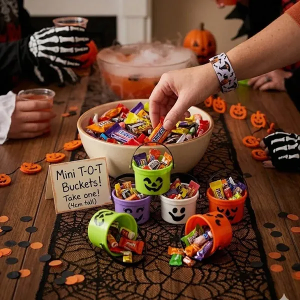 2pcs Halloween Pumpkin Mini Buckets Candy Party Decor