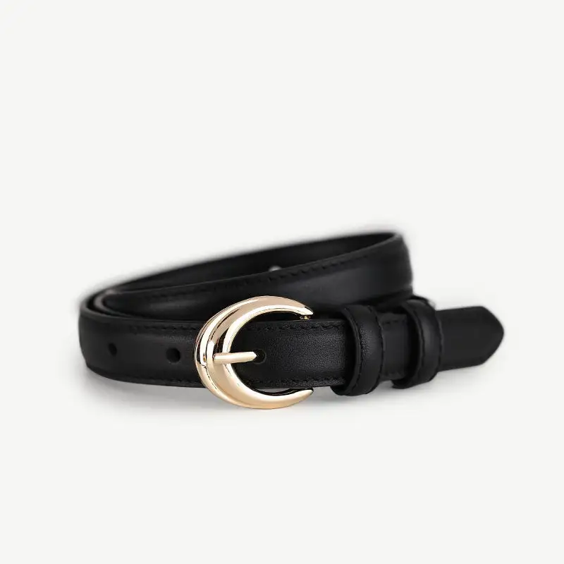 Simple Leather Belt with Golden Buckle
