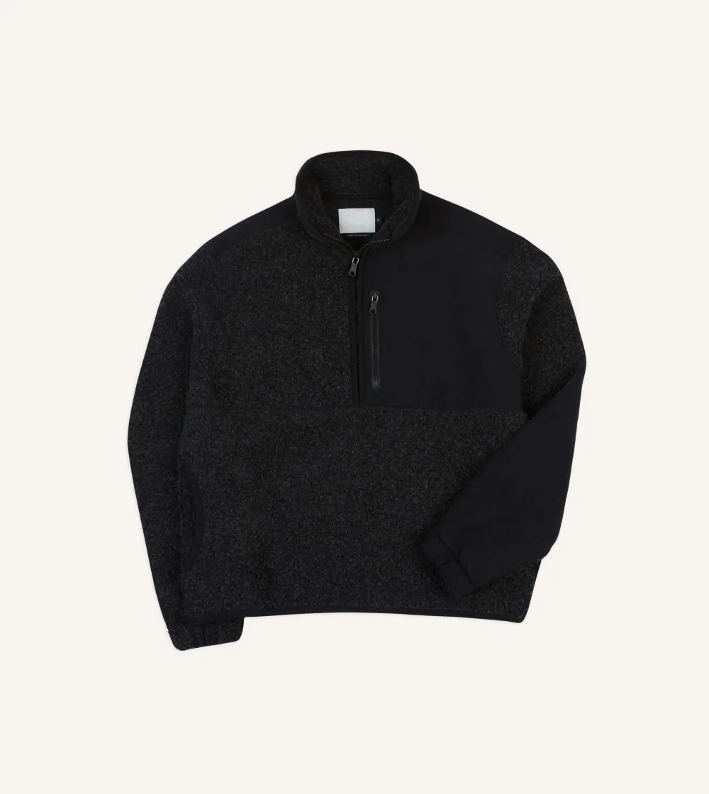 Casual Style Grey Boucle Wool Half-Zip Fleece Jackets