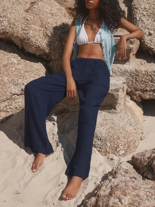 Solid Color Wide-Leg Pants Paired With Linen Trousers