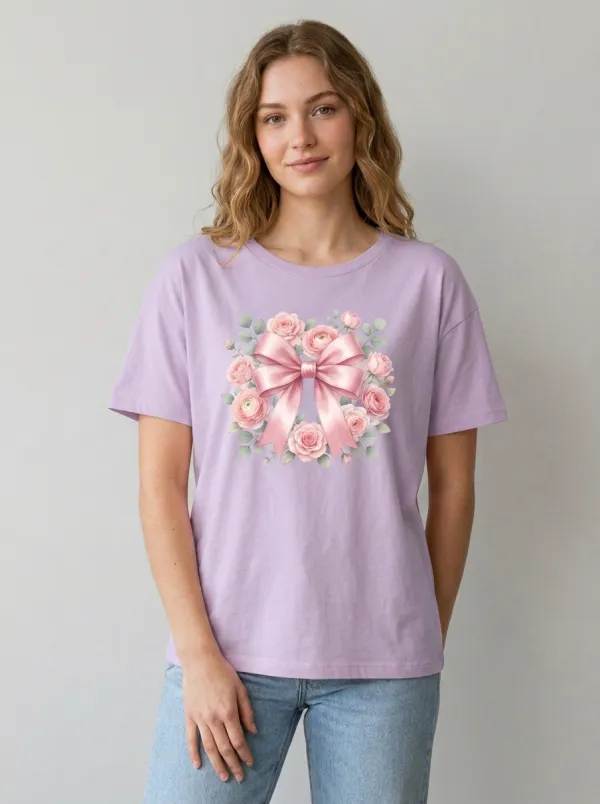 Women's Breast Cancer Awareness Pink Ribbon Floral Printed T-shirt