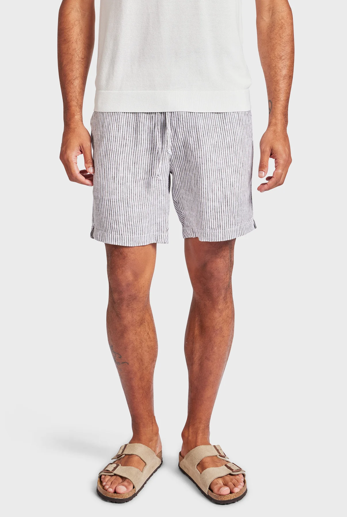 Stripe Riviera Linen Short- Smoke pine