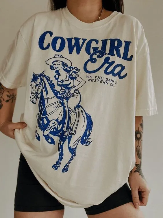 Women'S Horse Riding Print Solid Color T-Shirt