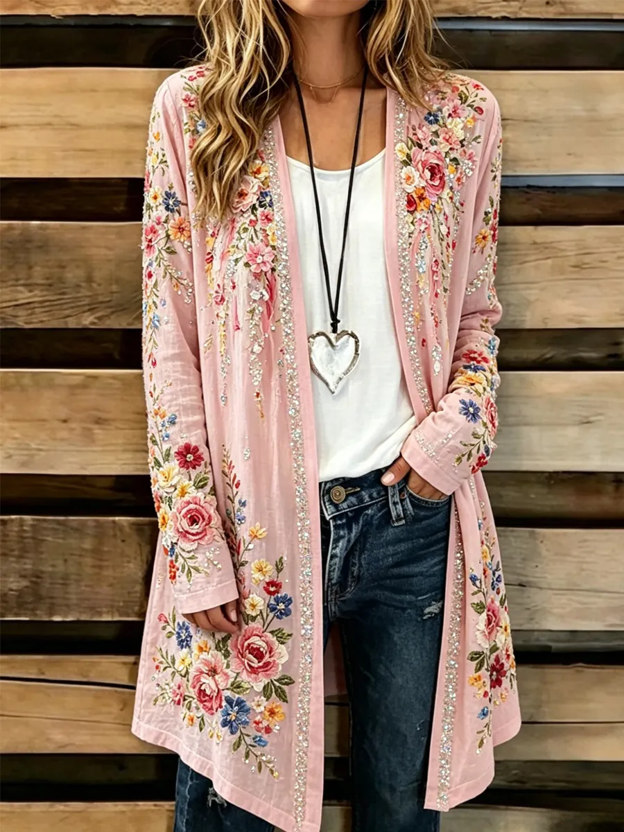 Women's Casual Floral Print Cardigan