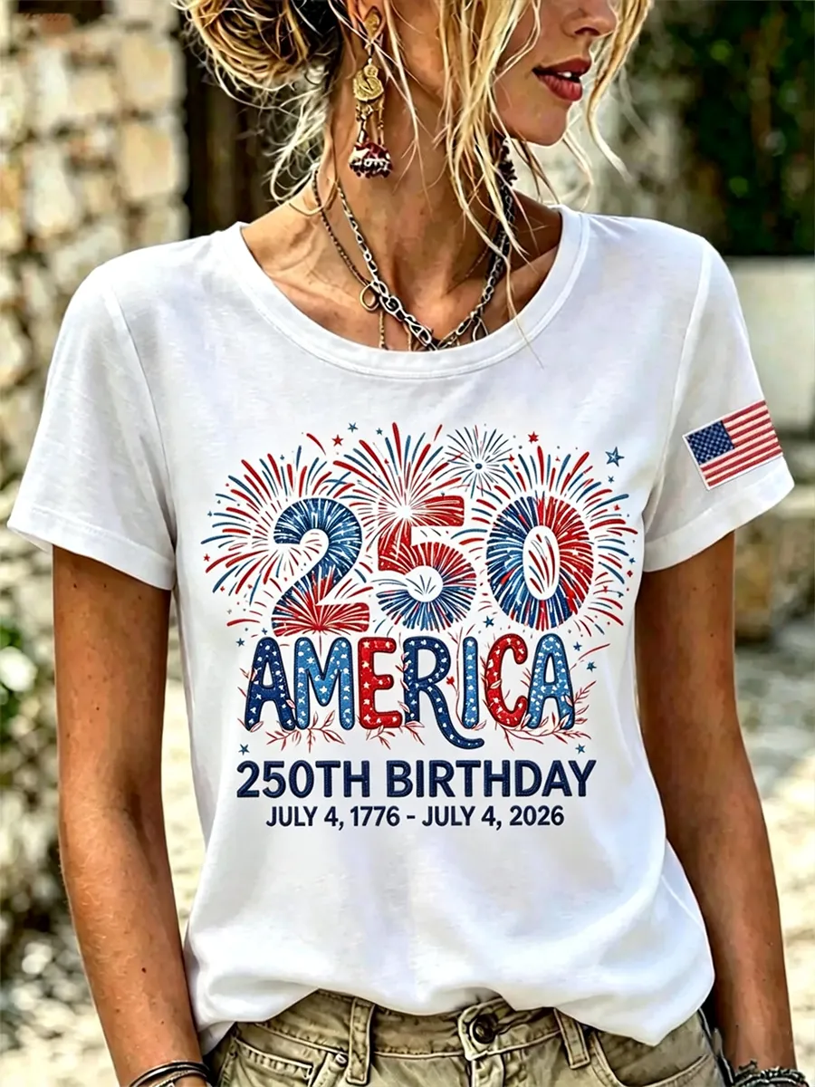 Women'S  Anniversary Flag Printed Casual T-Shirt