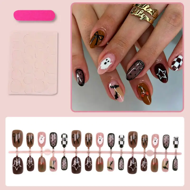 Nailhour 30Pcs Autumn Halloween Medium Oval Press On Nails