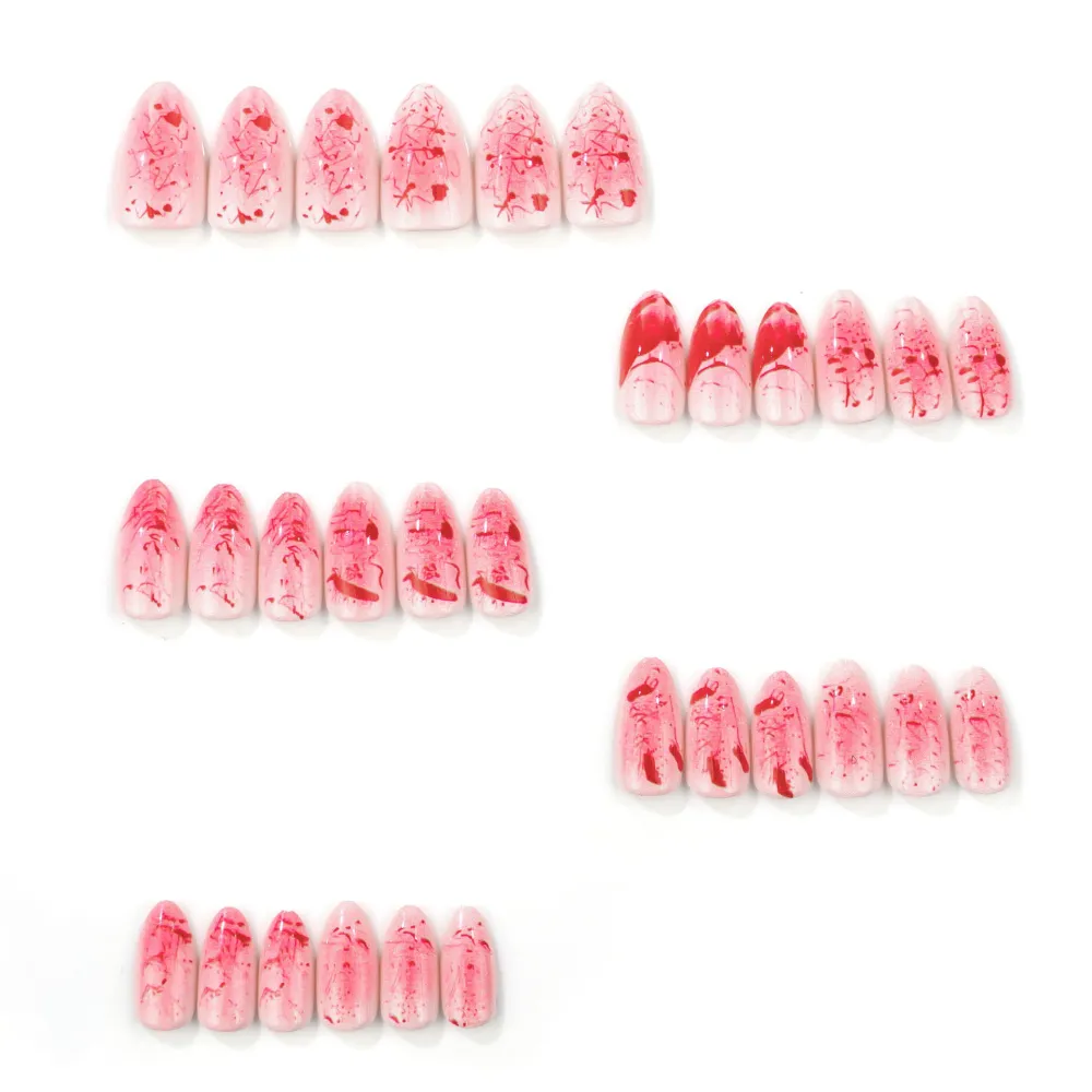 Nailhour 30Pcs Red Blood French Halloween Short  Almond Press On Nails