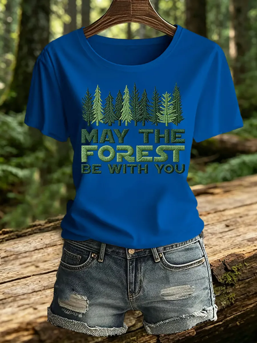 Women's May The Forest Be With You Printed Casual T-Shirt
