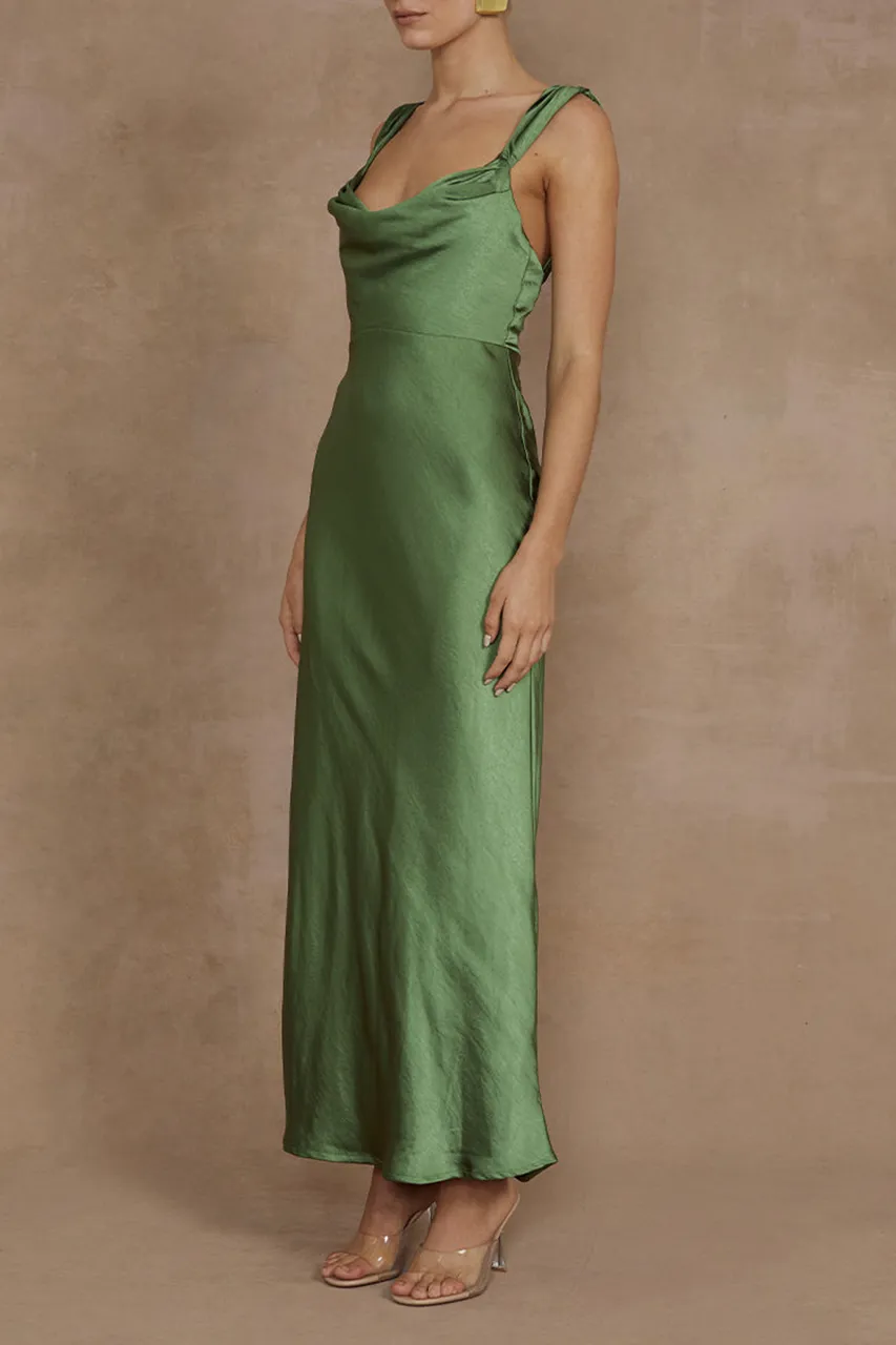 Satin Cowl Neck Midi Dress