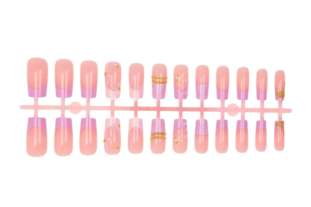 Nailhour 24Pcs Gilded French Medium SquarePress On Nails