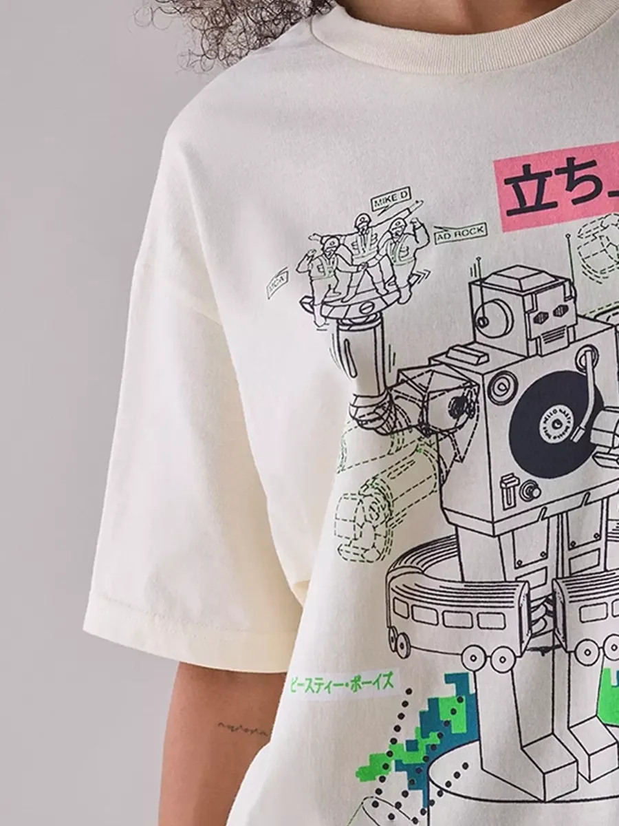Loose T-Shirt With Robot Print For Women