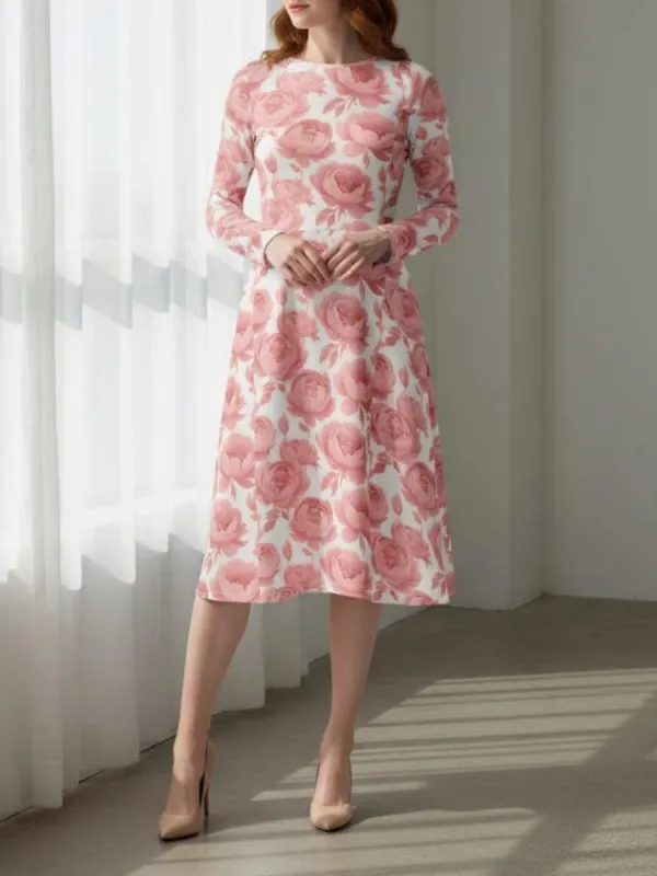 Floral Round Neck Casual Dress