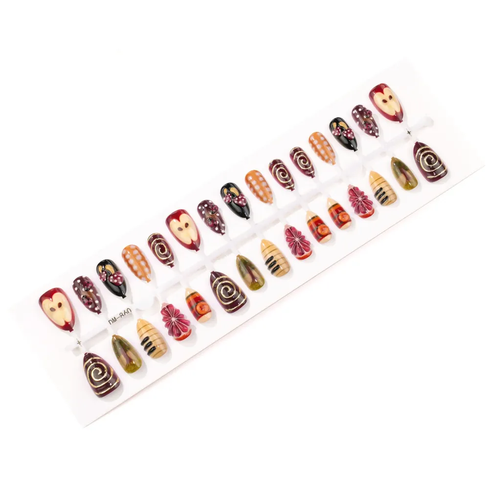 Nailhour 30Pcs 3D Short Almond French Floral Press On Nails