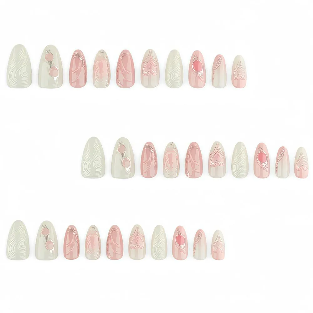 Nailhour 30Pcs Gradient Pink 3D Medium Almond French Press On Nails