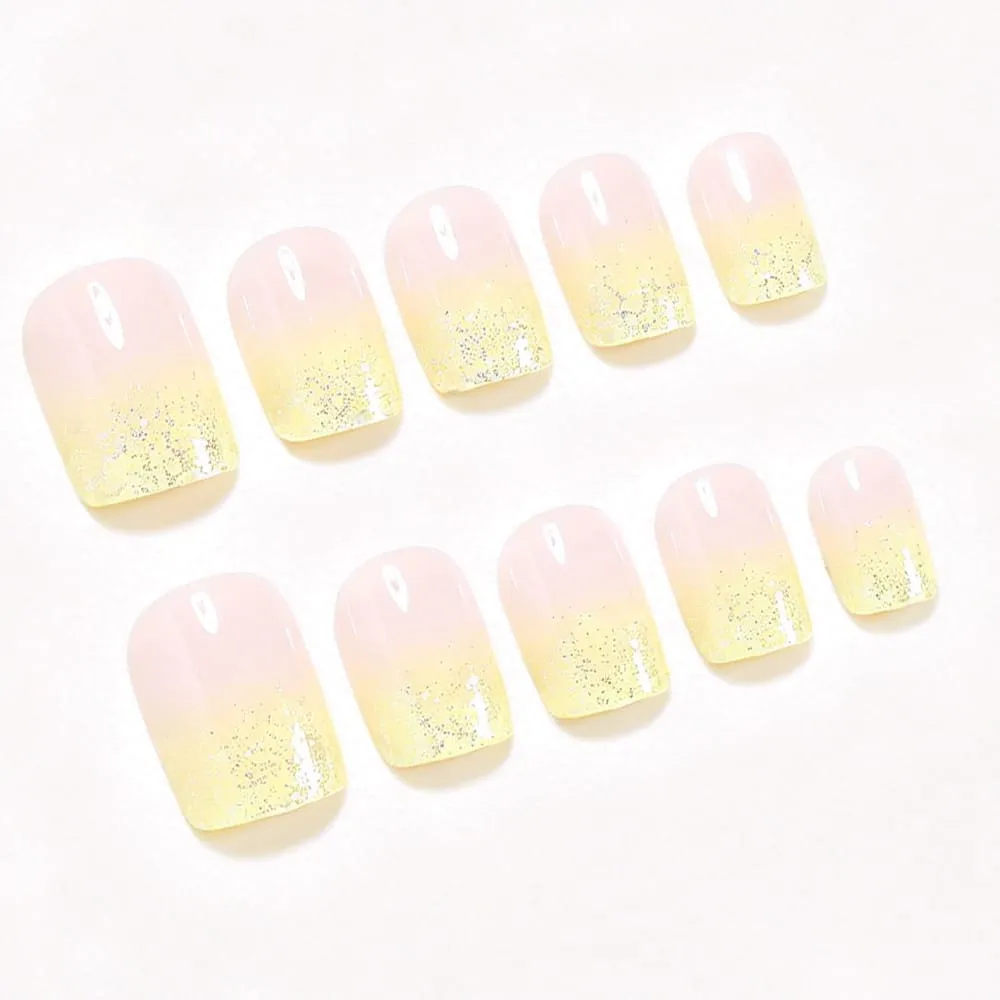 Nailhour 24Pcs Gradient Yellow Glitter Short Square Press On Nails