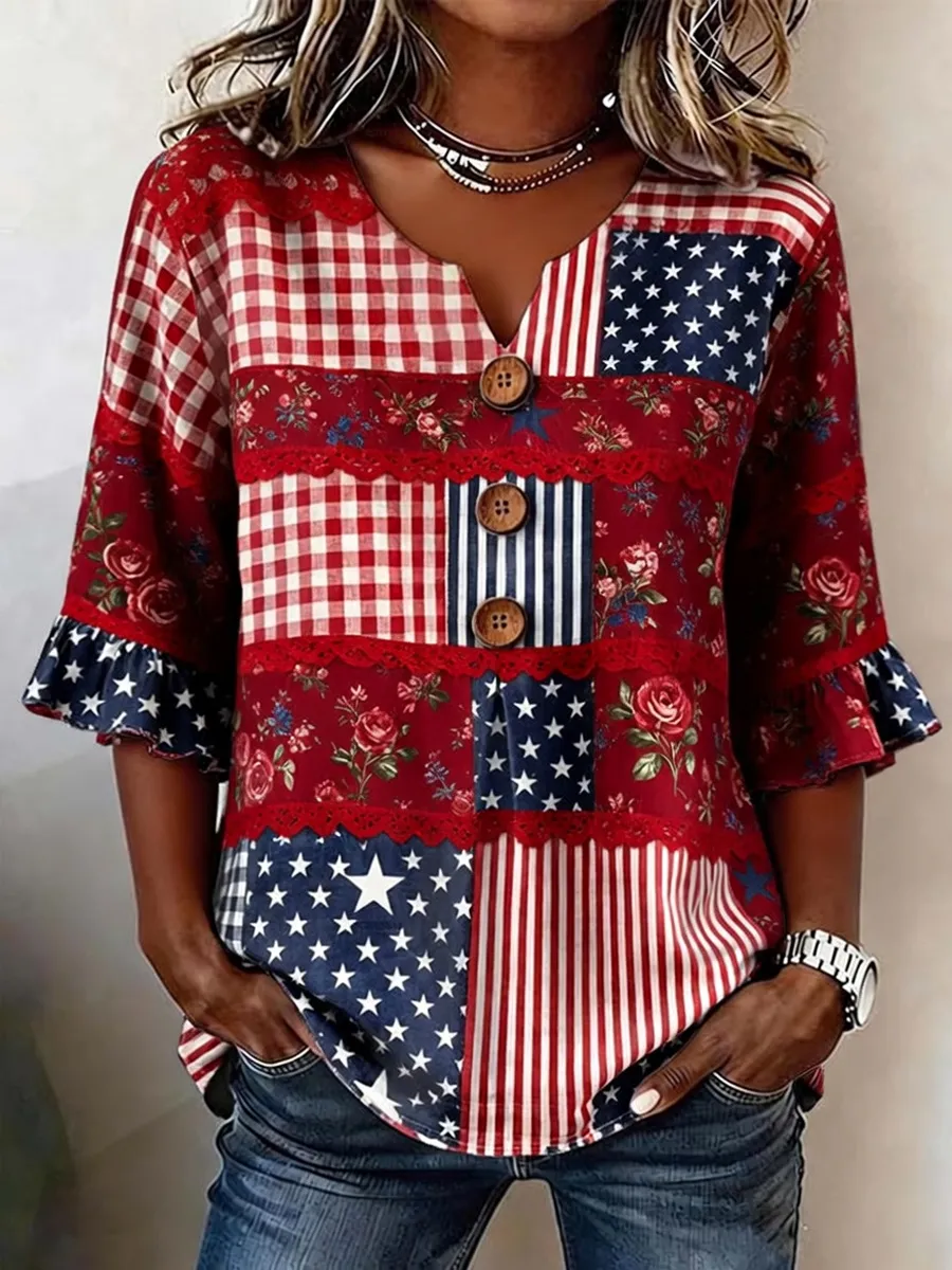 Women's casual patriotic printed top