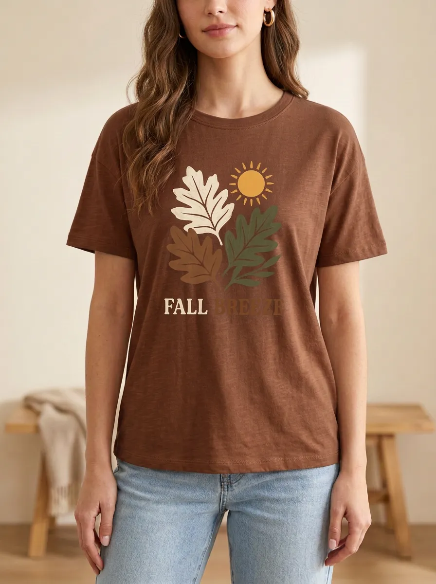 Sun Leaves Printed Women's Graphic T-Shirt